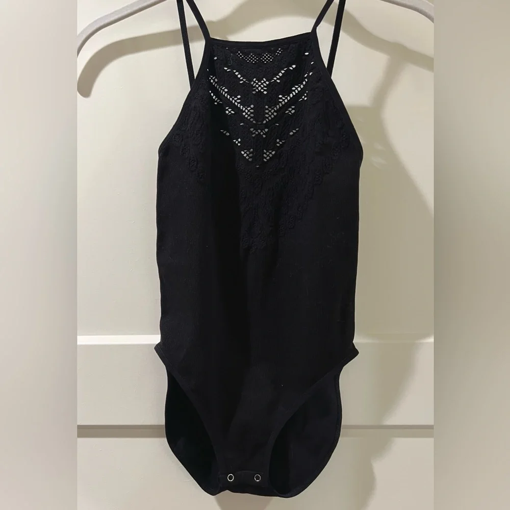 Free People High Neck Black Lace Bodysuit